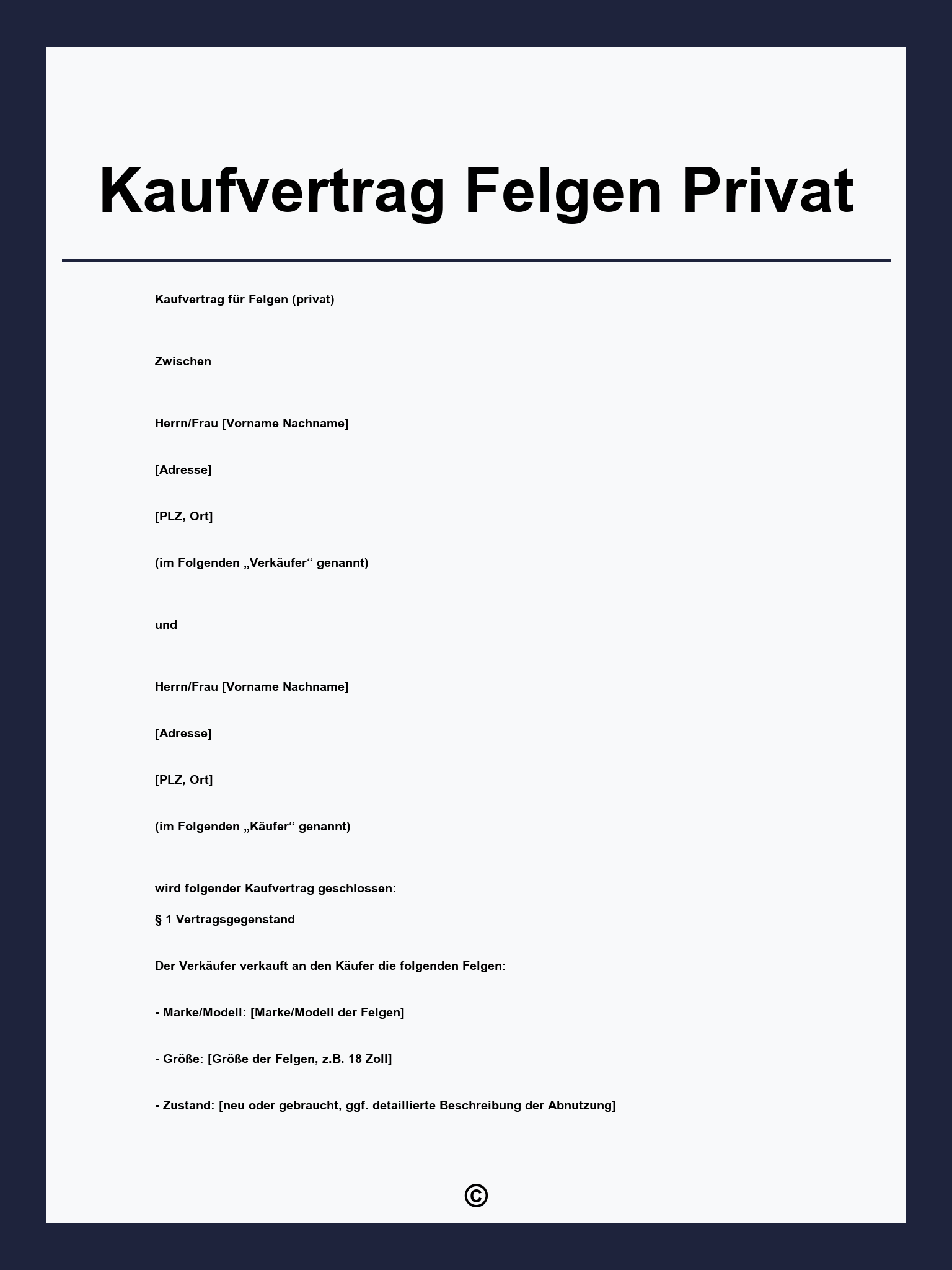 Kaufvertrag Felgen Privat