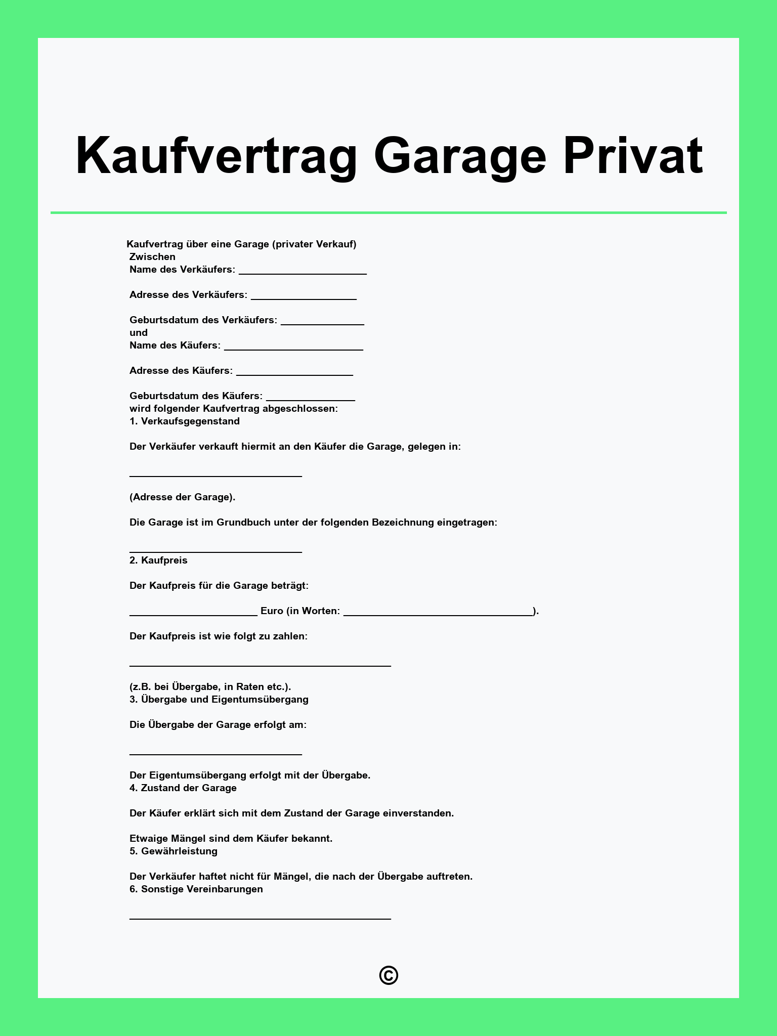 Kaufvertrag Garage Privat