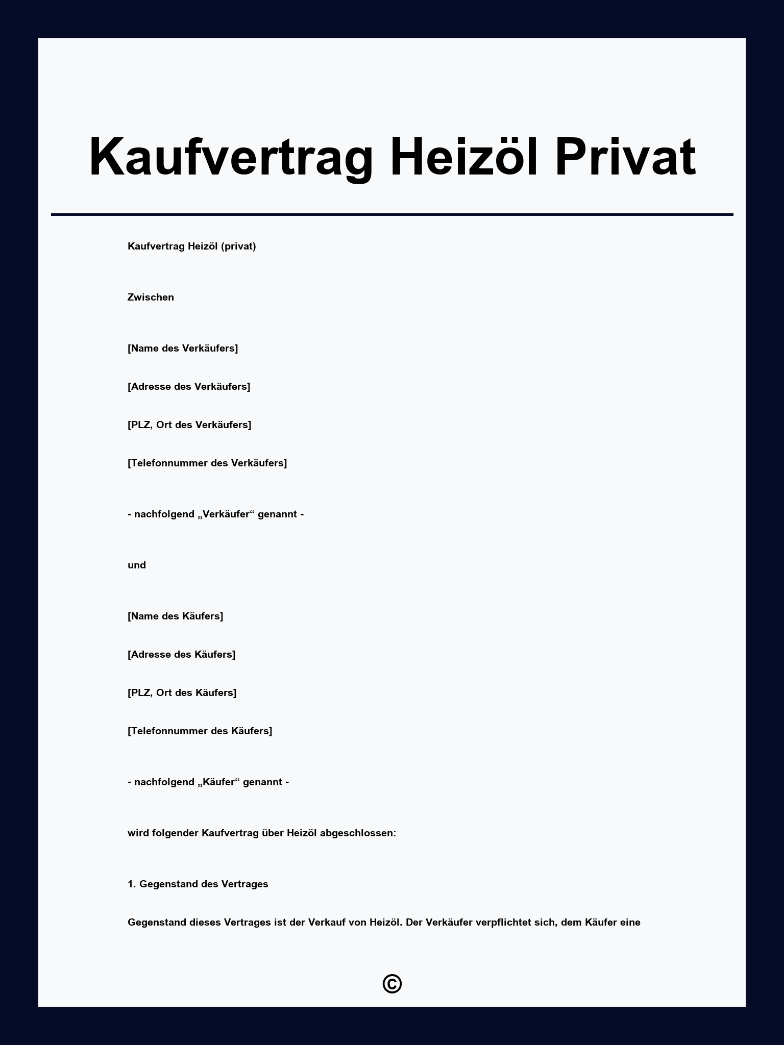 Kaufvertrag Heizöl Privat
