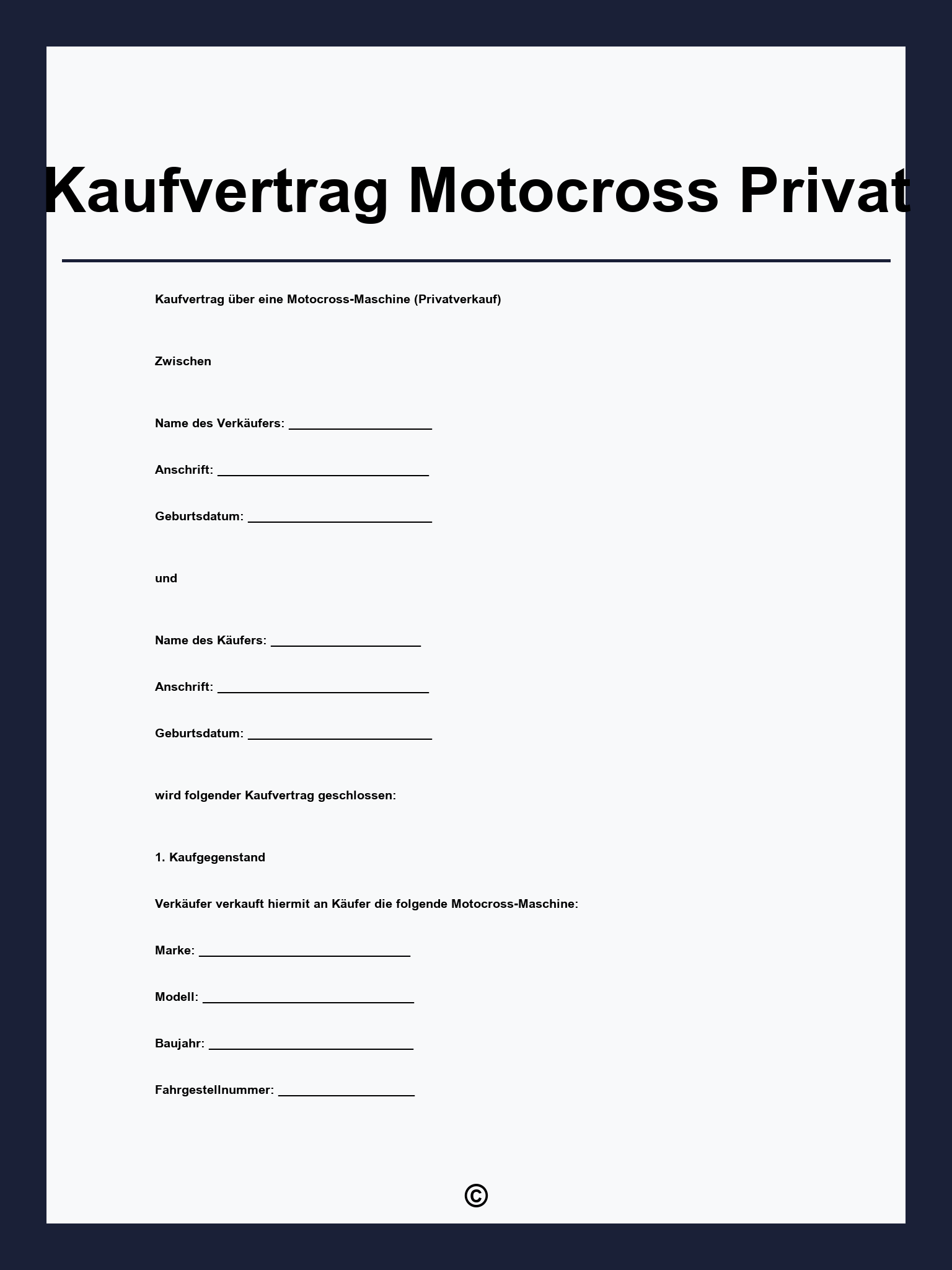 Kaufvertrag Motocross Privat