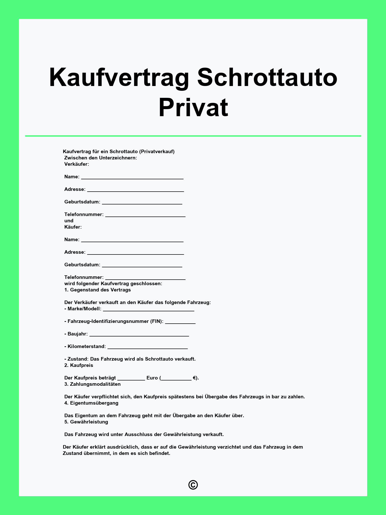 Kaufvertrag Schrottauto Privat