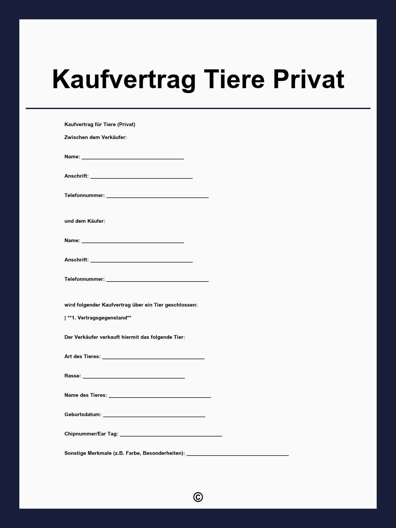 Kaufvertrag Tiere Privat