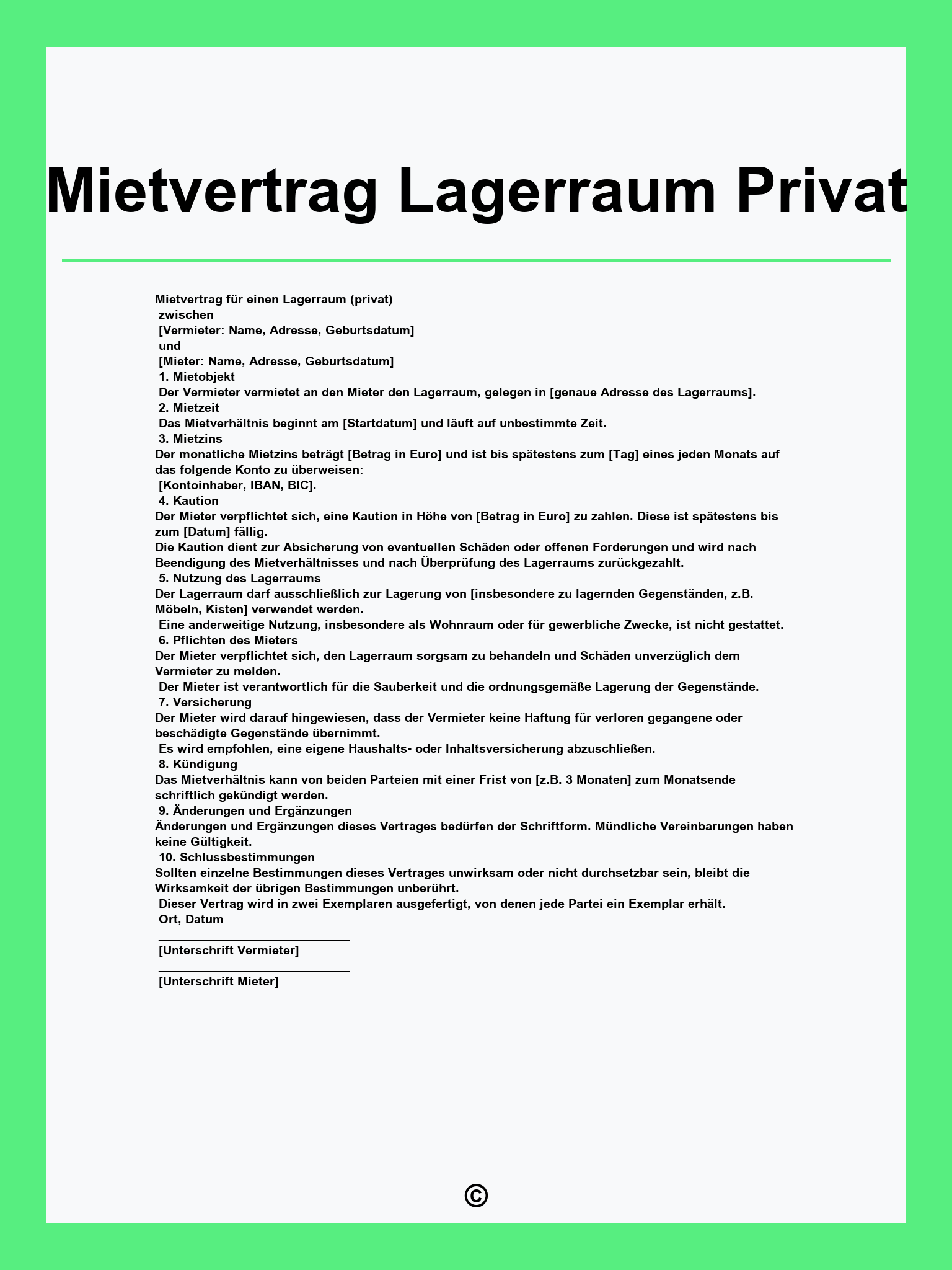 Mietvertrag Lagerraum Privat