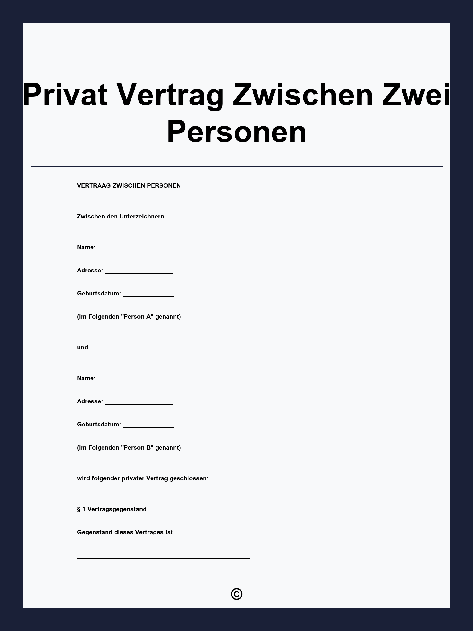 Privat Vertrag Zwischen Zwei Personen