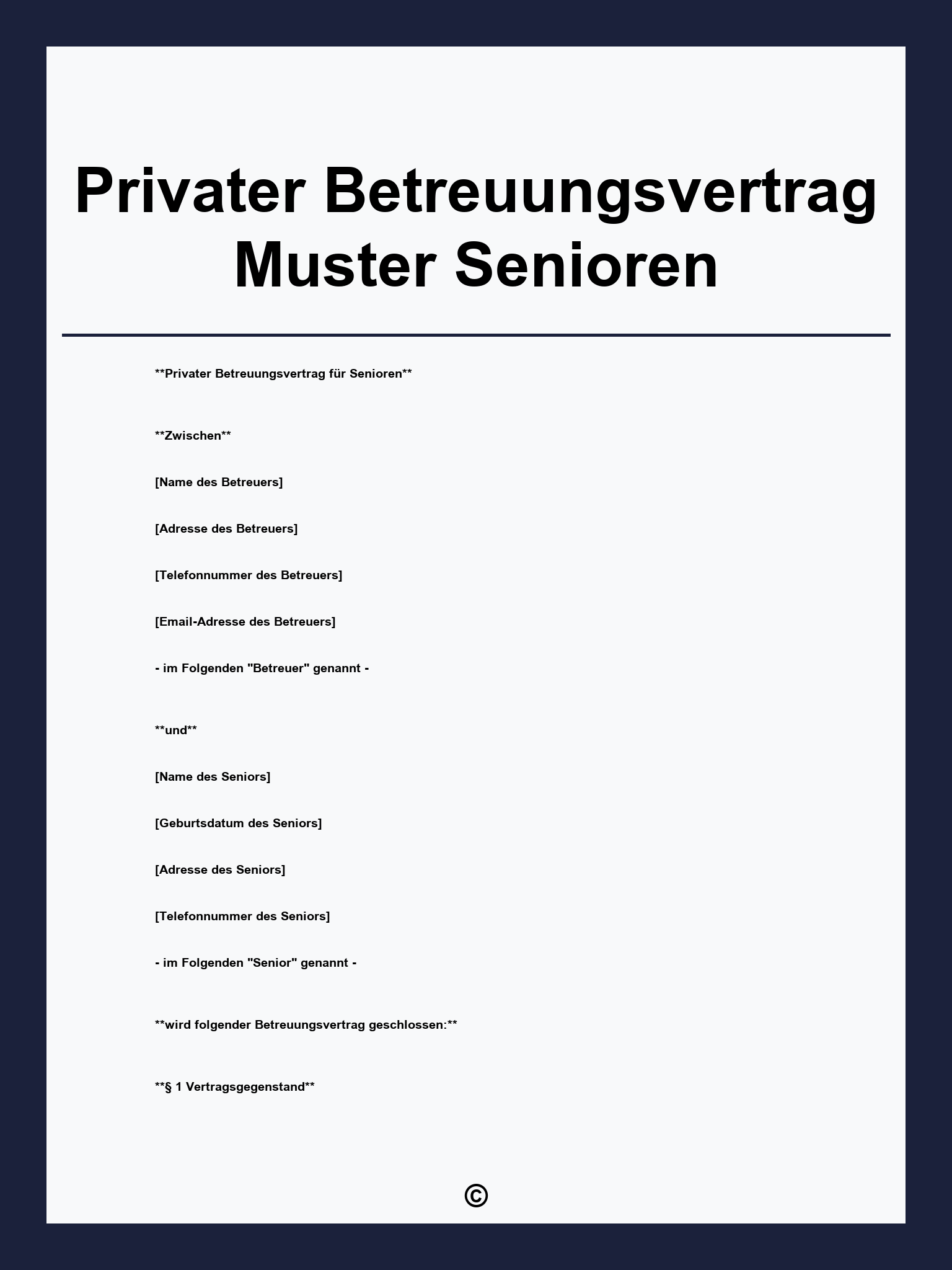 Privater Betreuungsvertrag Muster Senioren