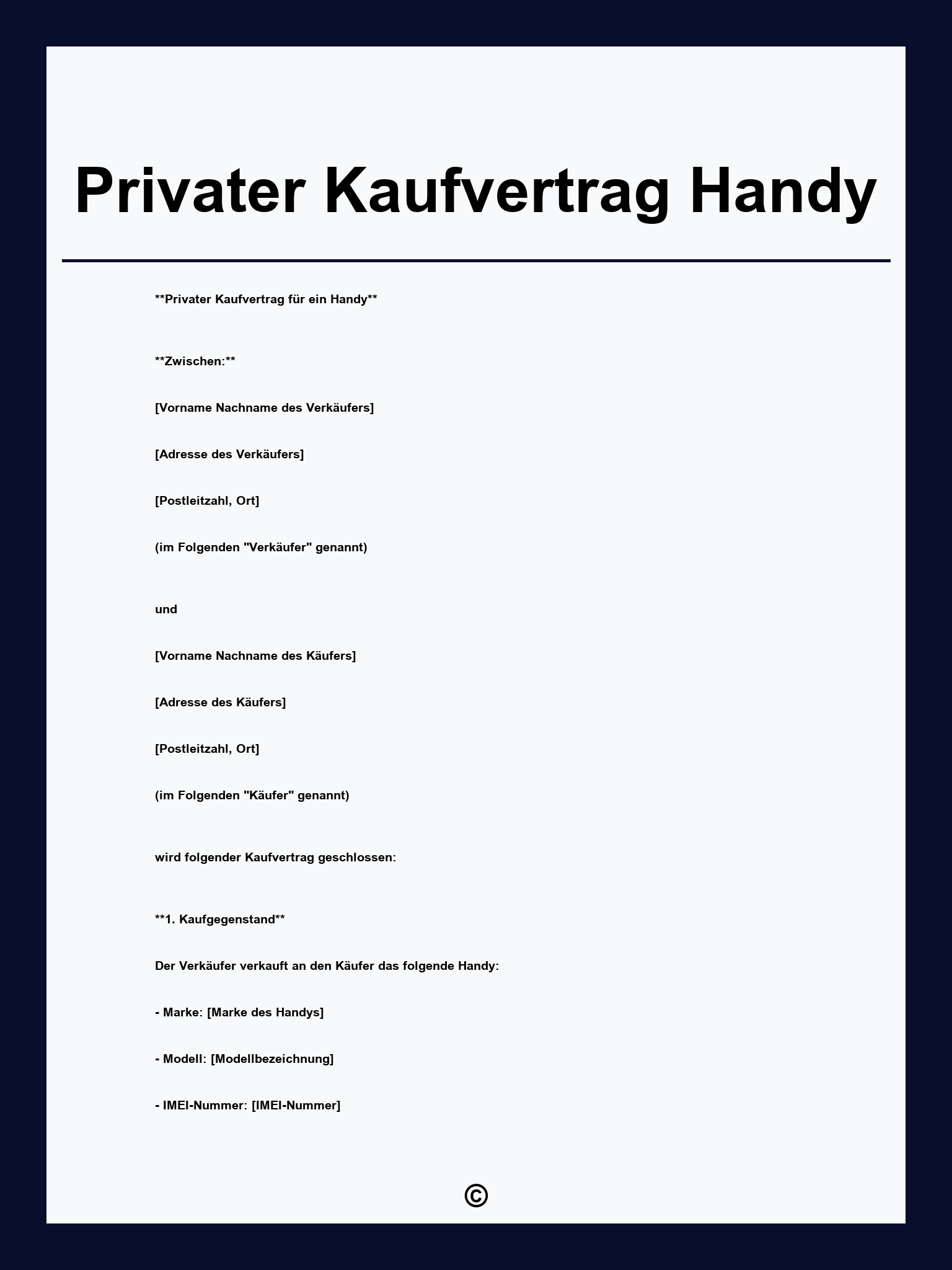 Privater Kaufvertrag Handy