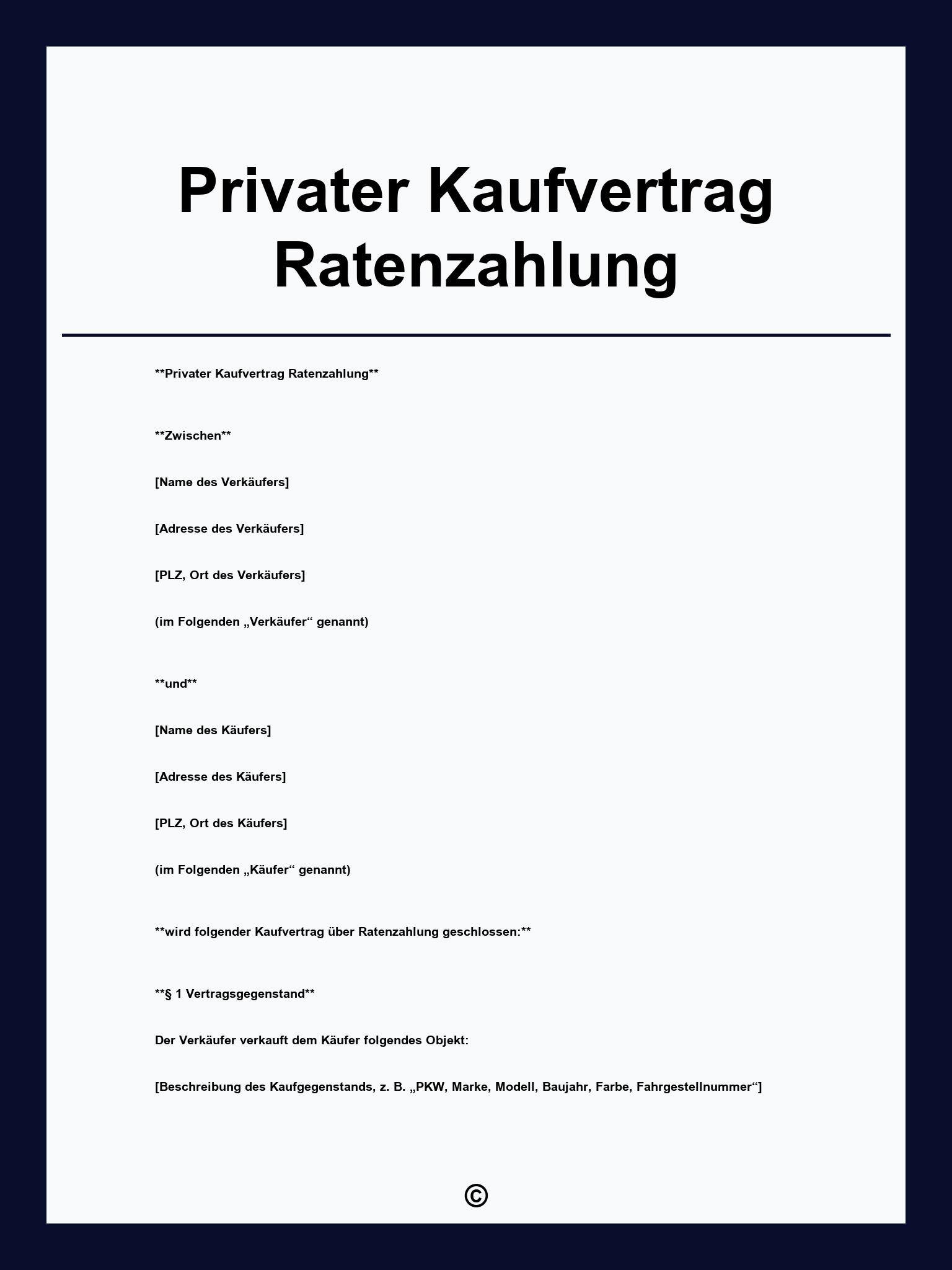 Privater Kaufvertrag Ratenzahlung