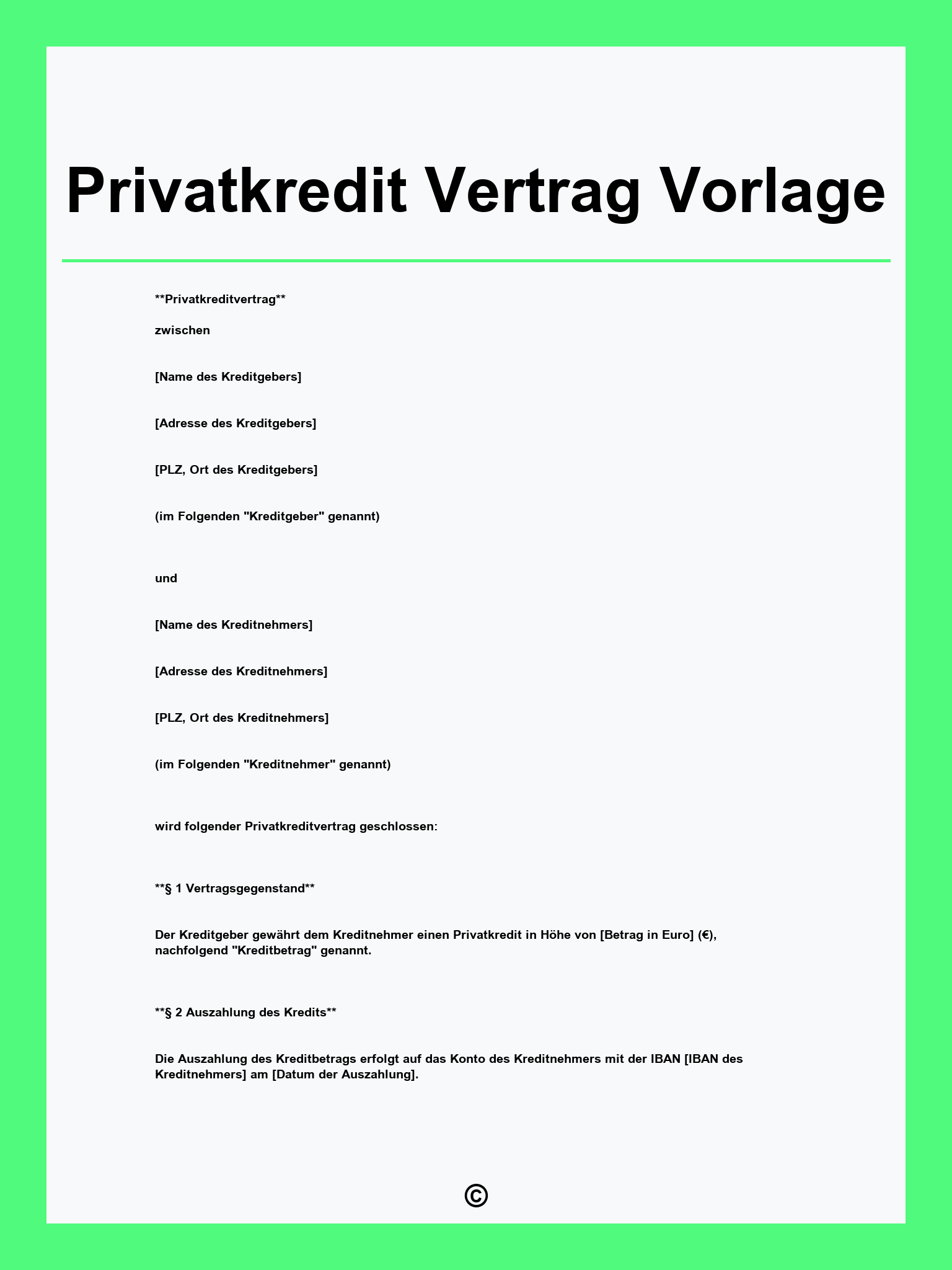 Privatkredit Vertrag Vorlage