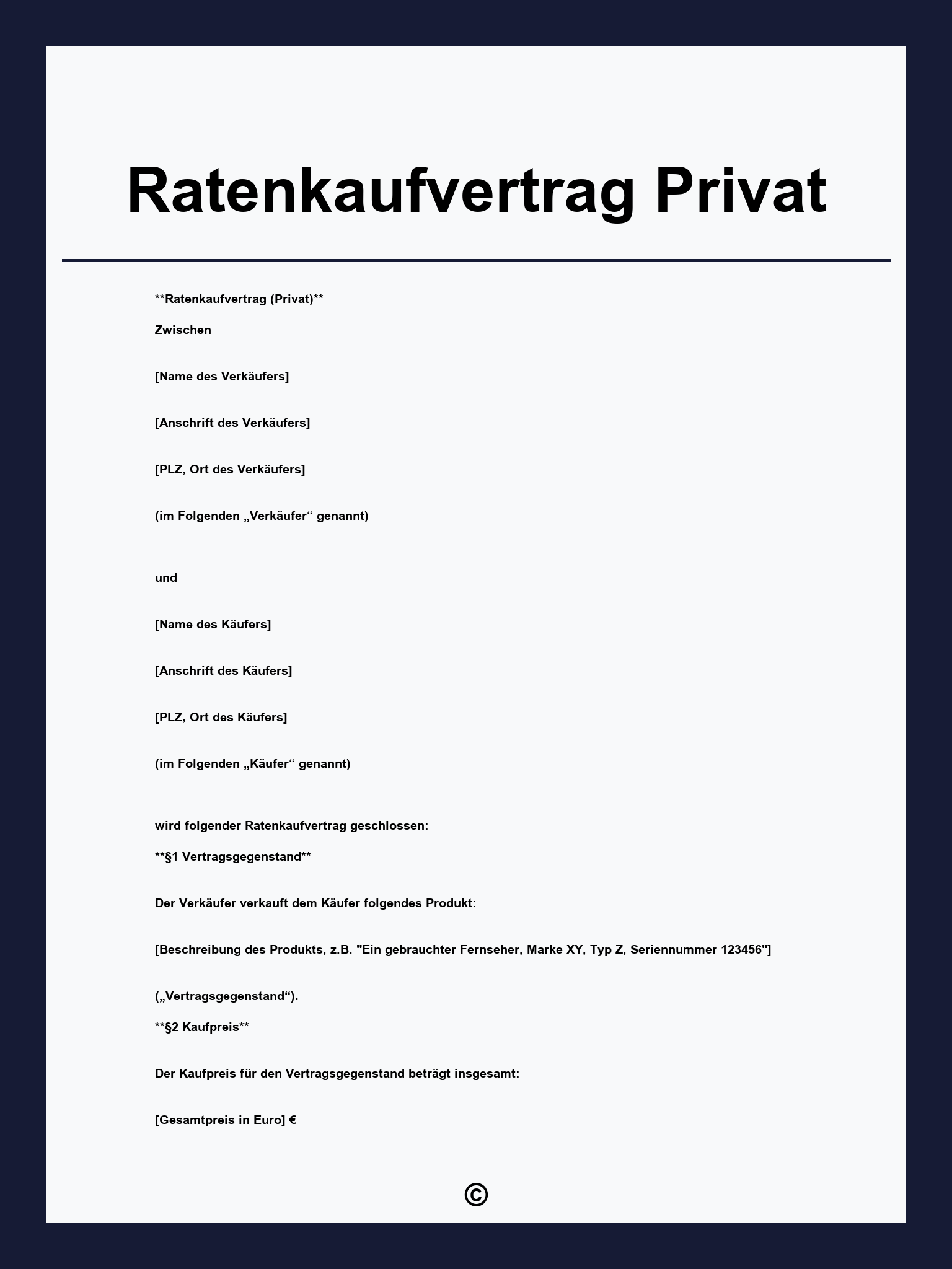 Ratenkaufvertrag Privat