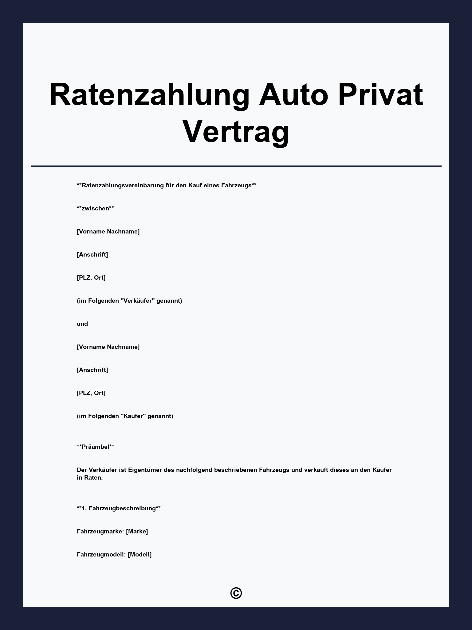 Ratenzahlung Auto Privat Vertrag