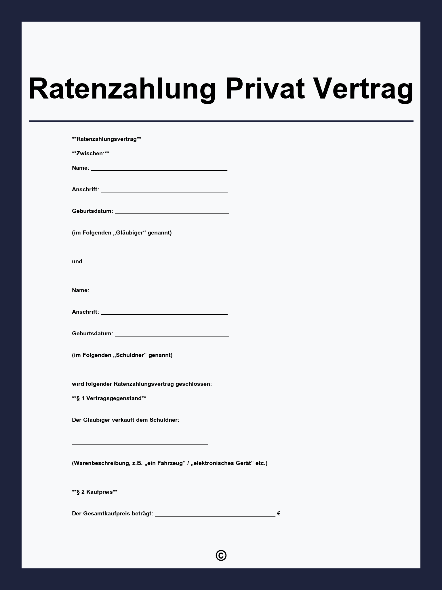 Ratenzahlung Privat Vertrag