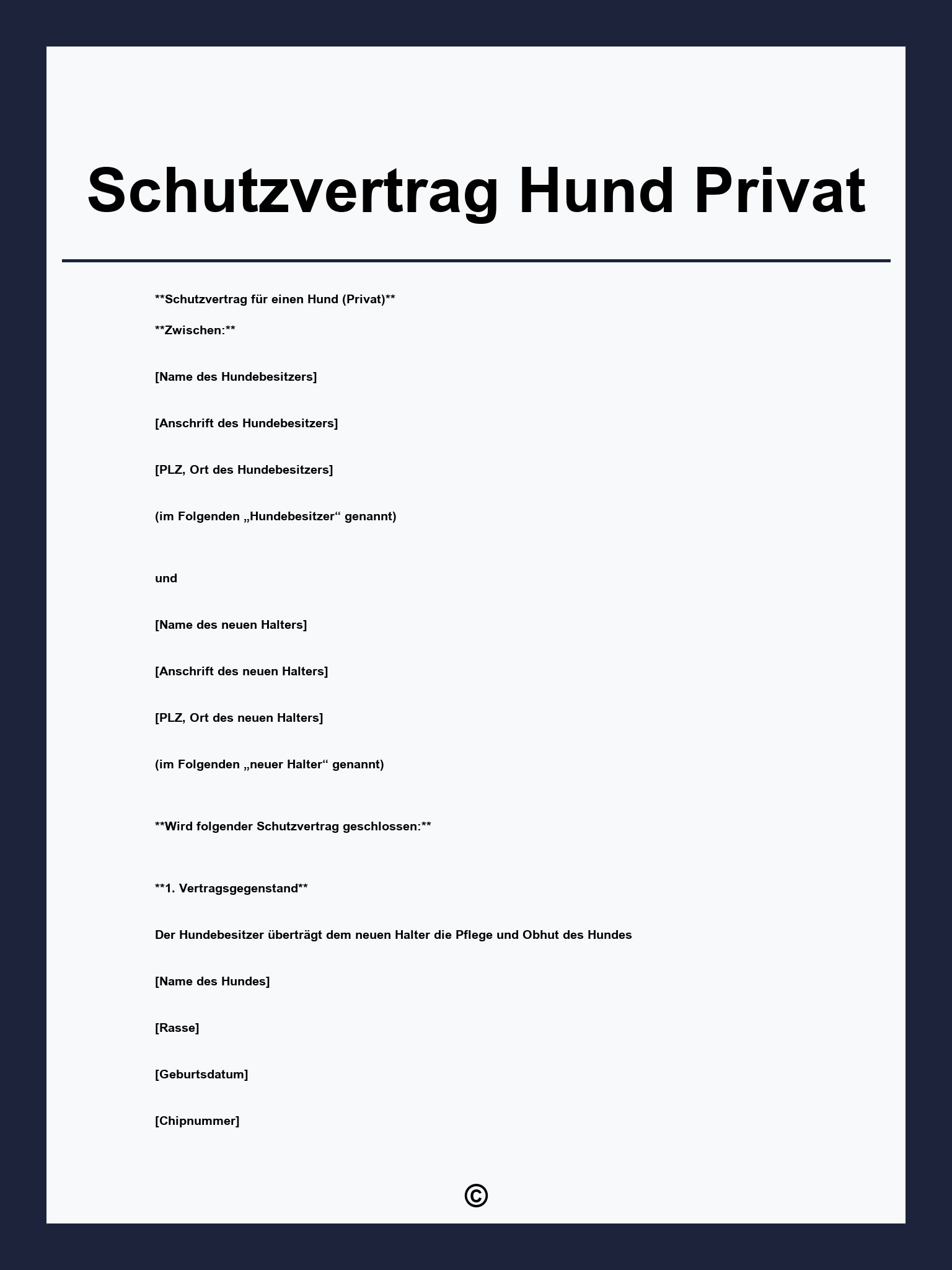 Schutzvertrag Hund Privat