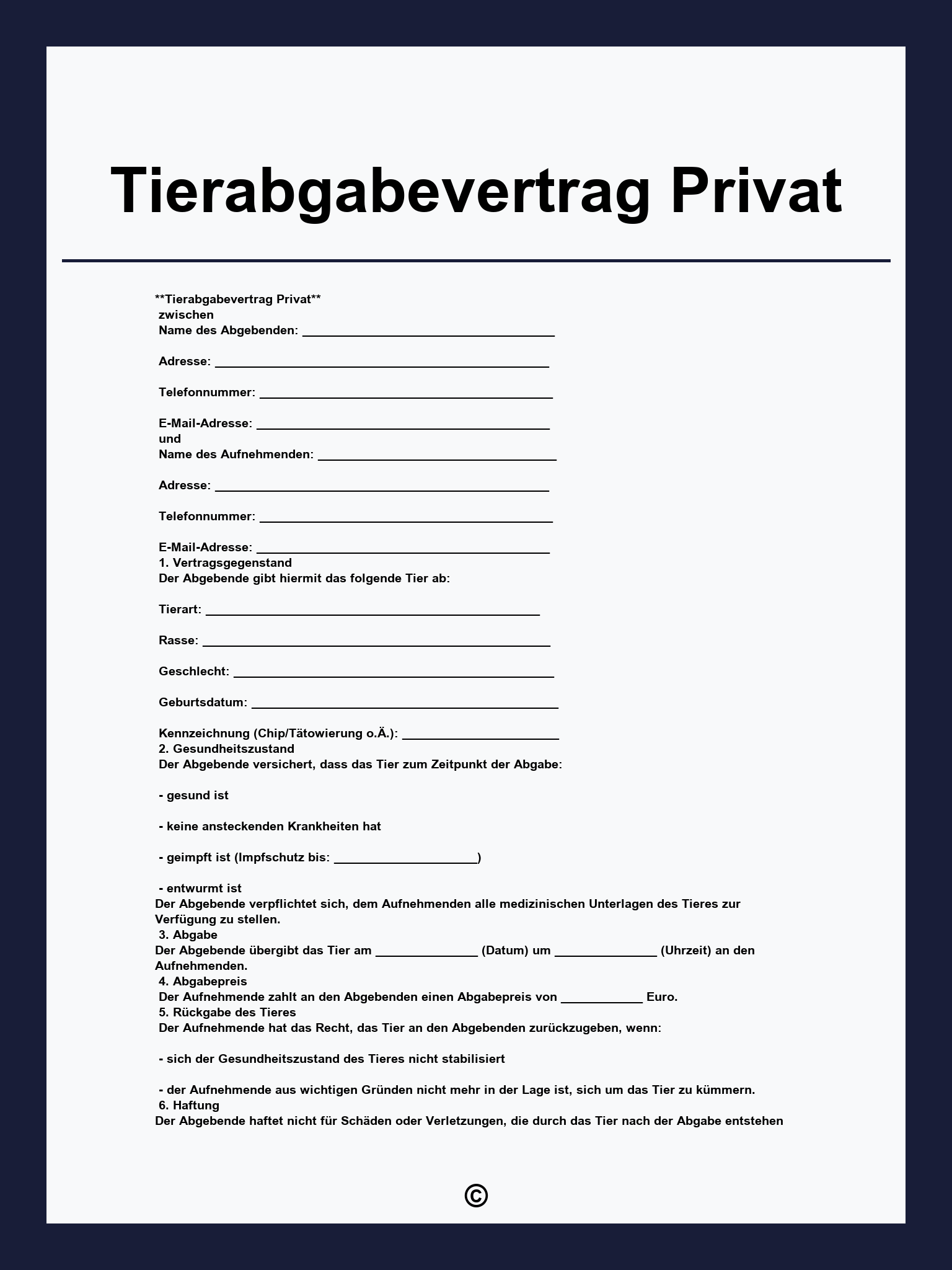 Tierabgabevertrag Privat