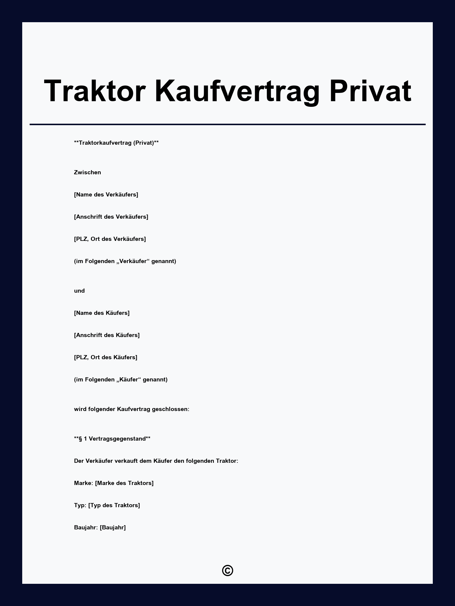Traktor Kaufvertrag Privat