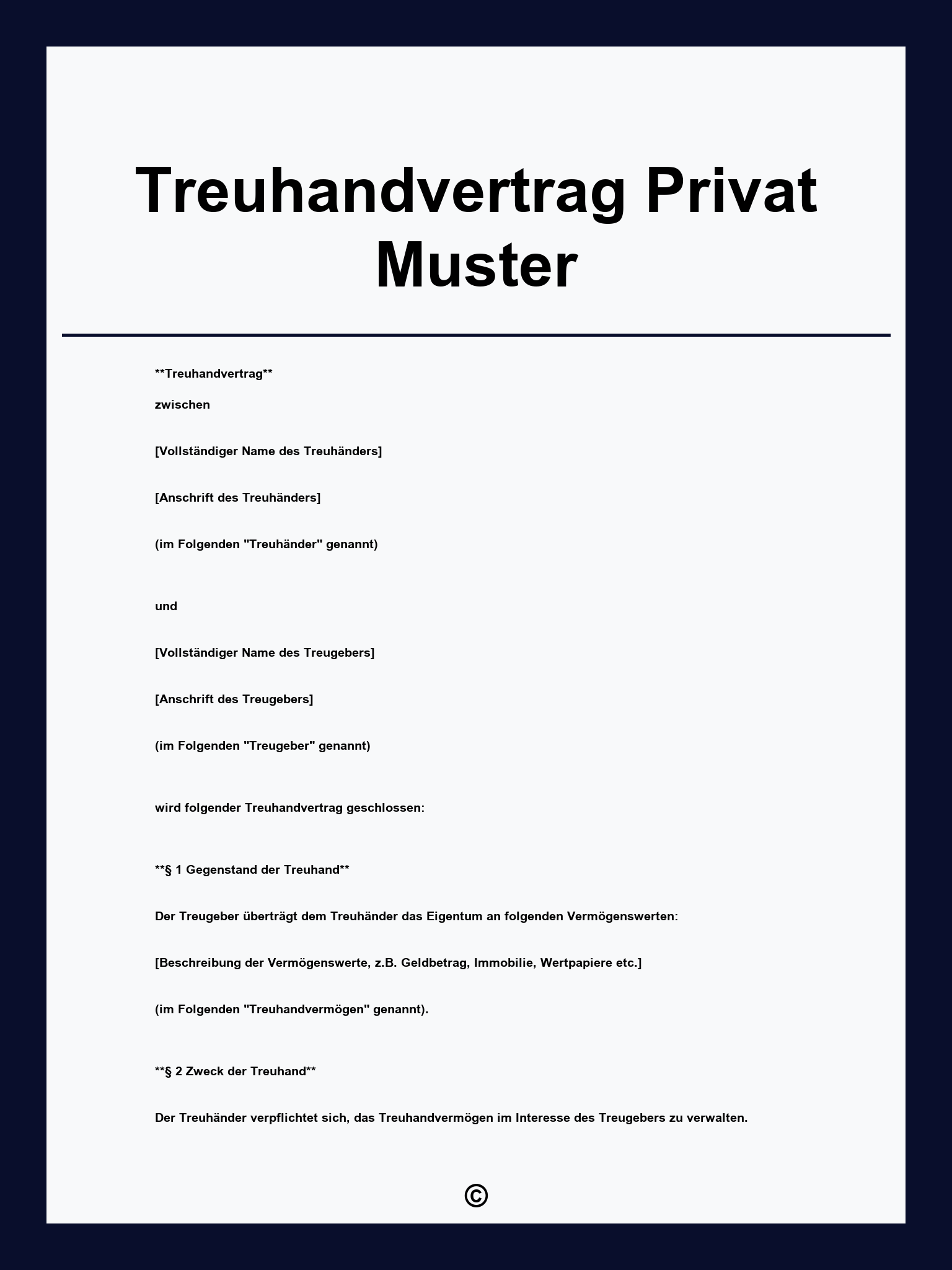 Treuhandvertrag Privat Muster