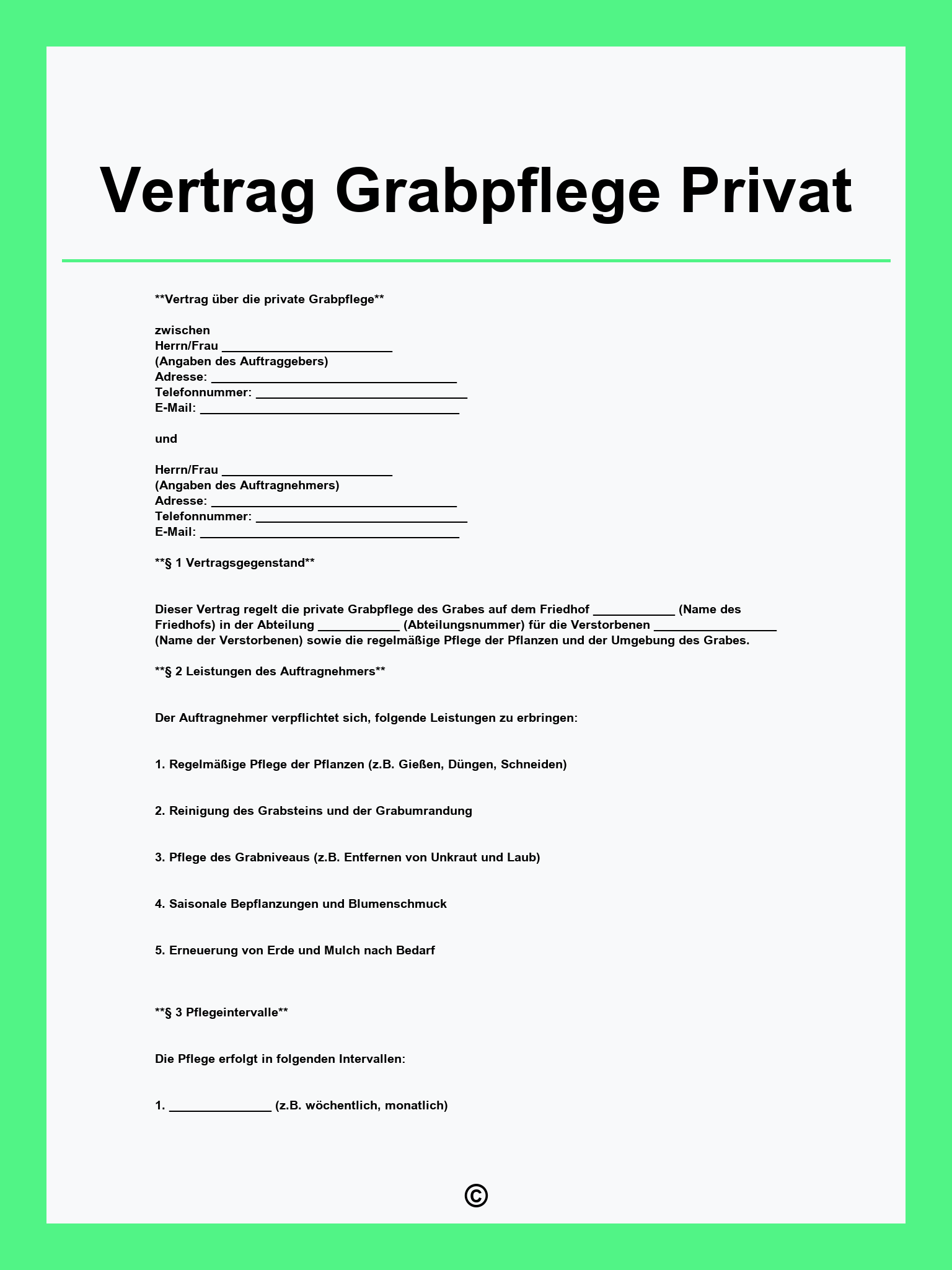 Vertrag Grabpflege Privat