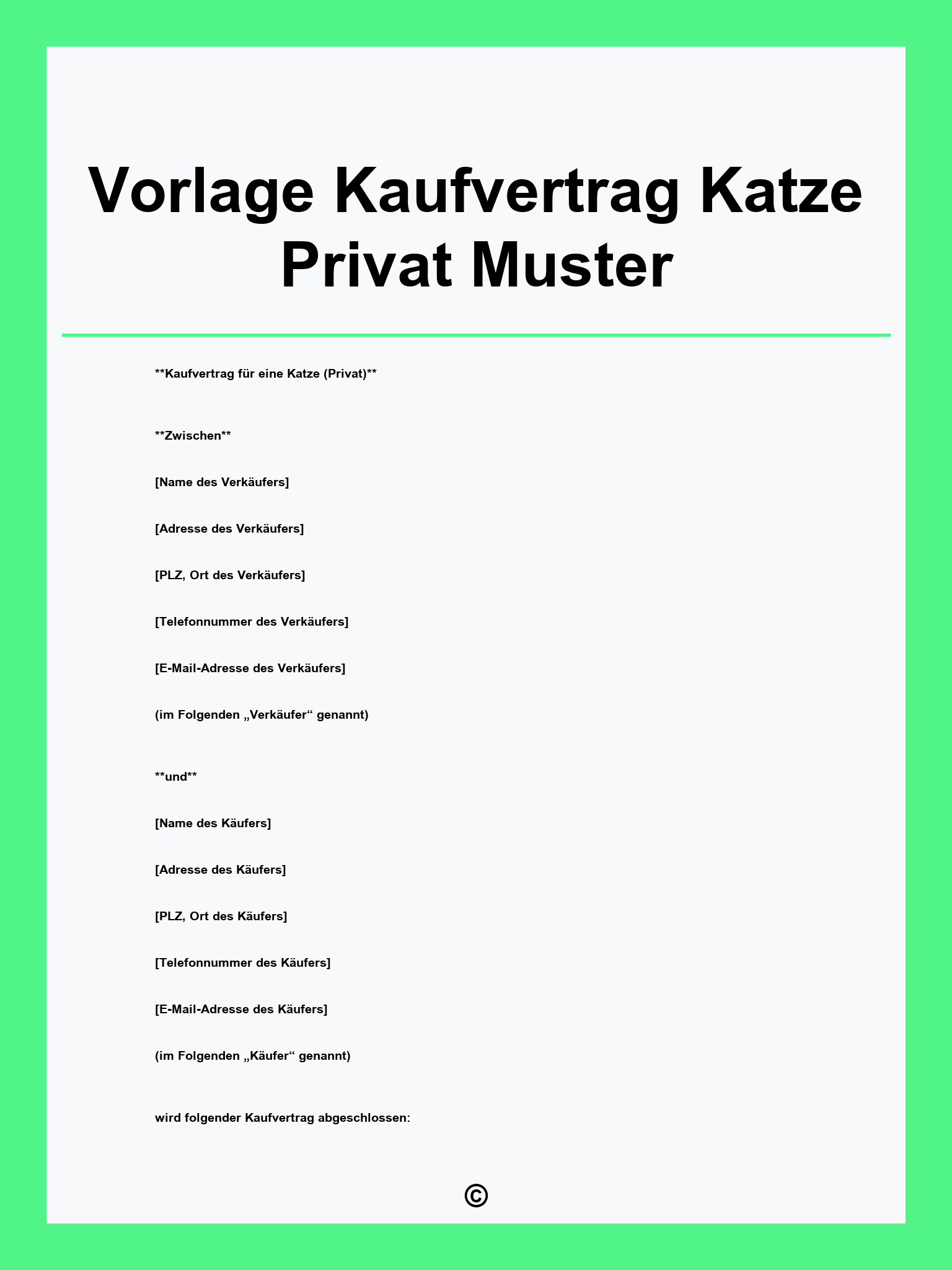 Vorlage Kaufvertrag Katze Privat Muster